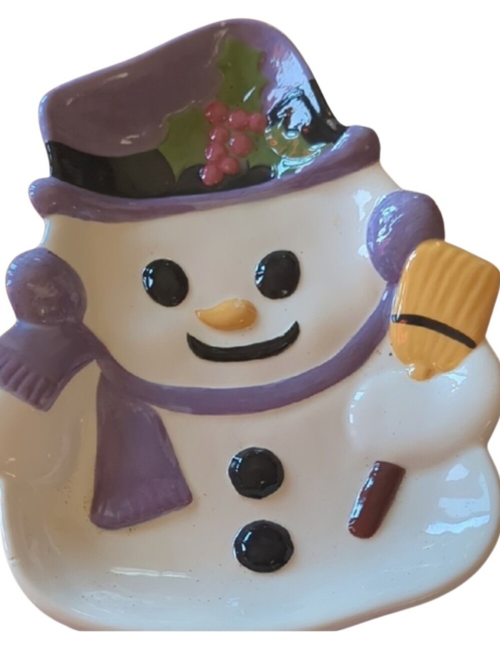 Vintage Whimsical Snow Man Ceramic Plate